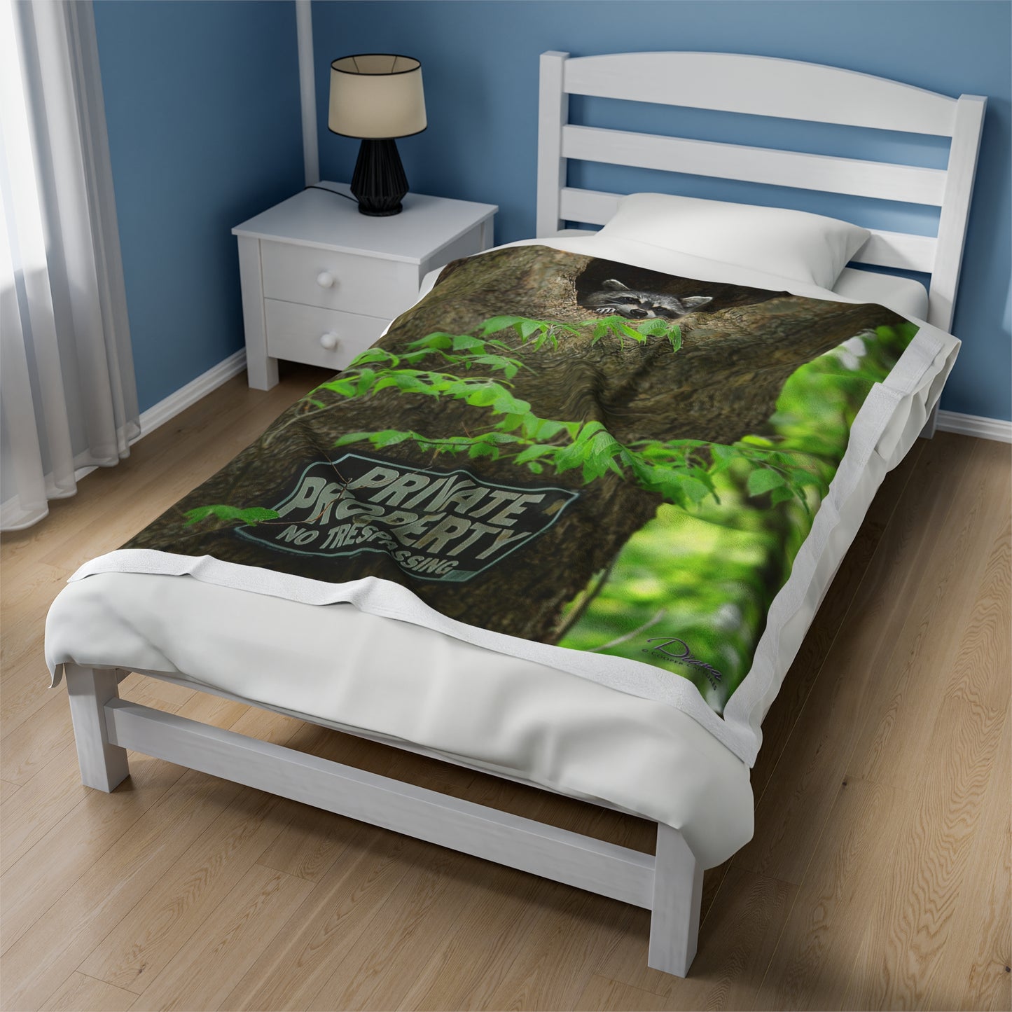 Raccoon "Private Property" - Velvet Blanket