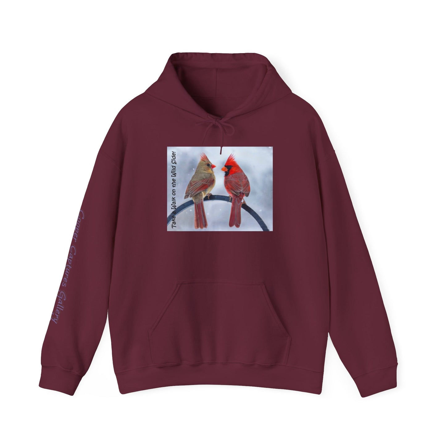 Cardinal Pair in winter on Unisex Heavy Blend™ Hooded Sweatshirt
