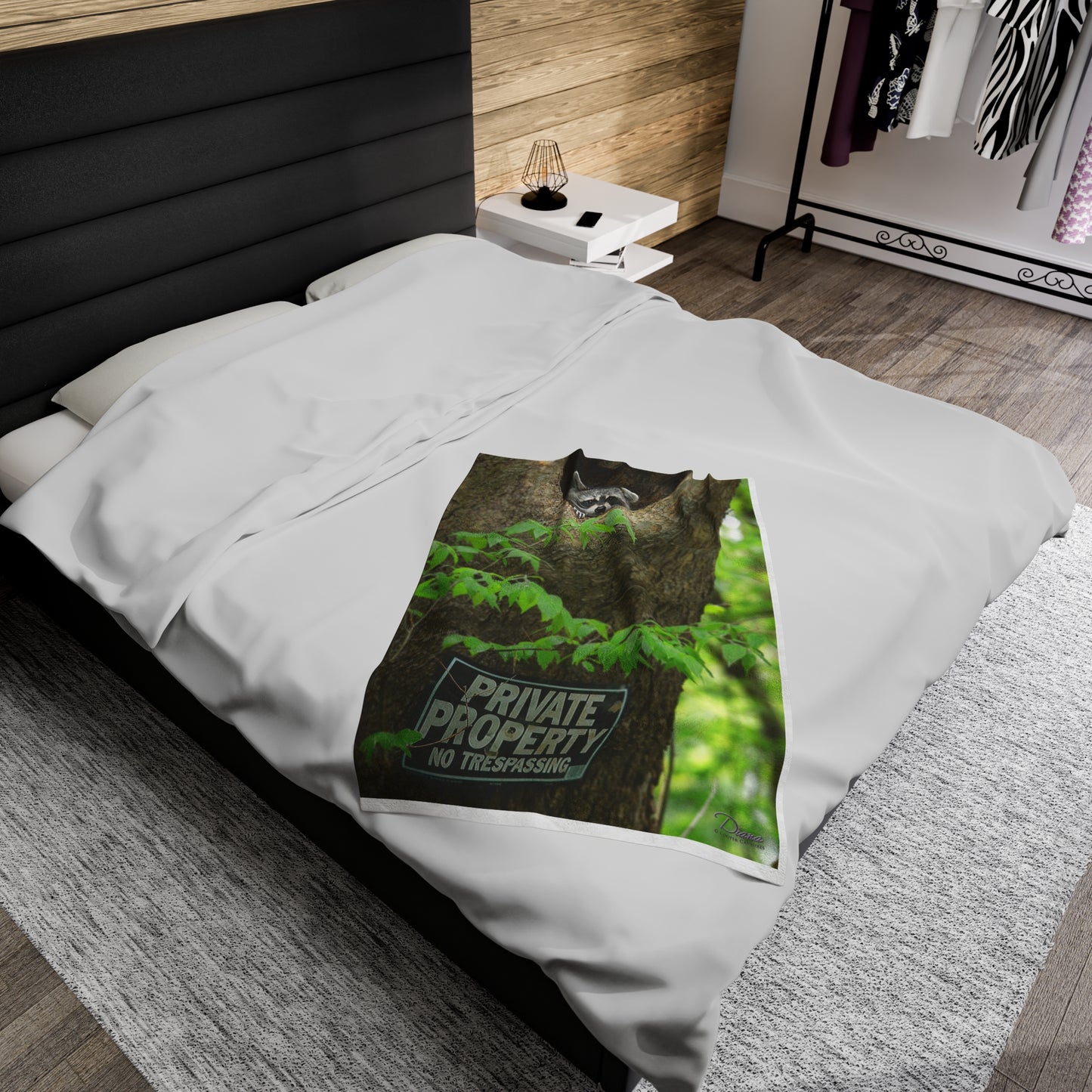 Raccoon "Private Property" - Velvet Blanket