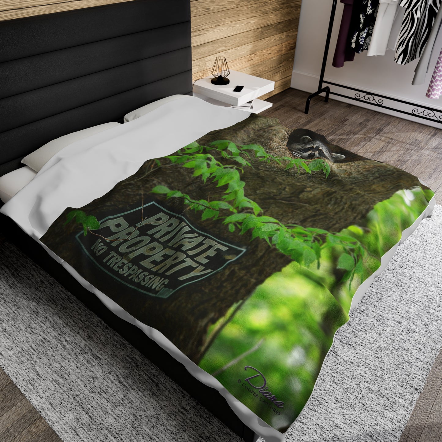 Raccoon "Private Property" - Velvet Blanket