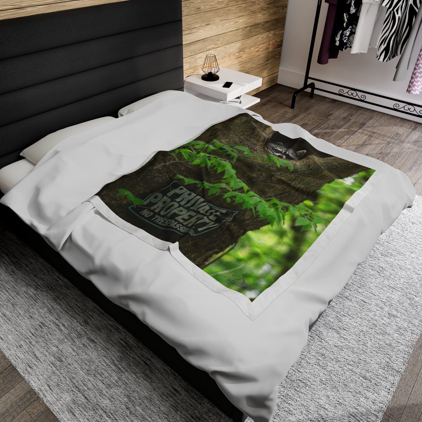 Raccoon "Private Property" - Velvet Blanket