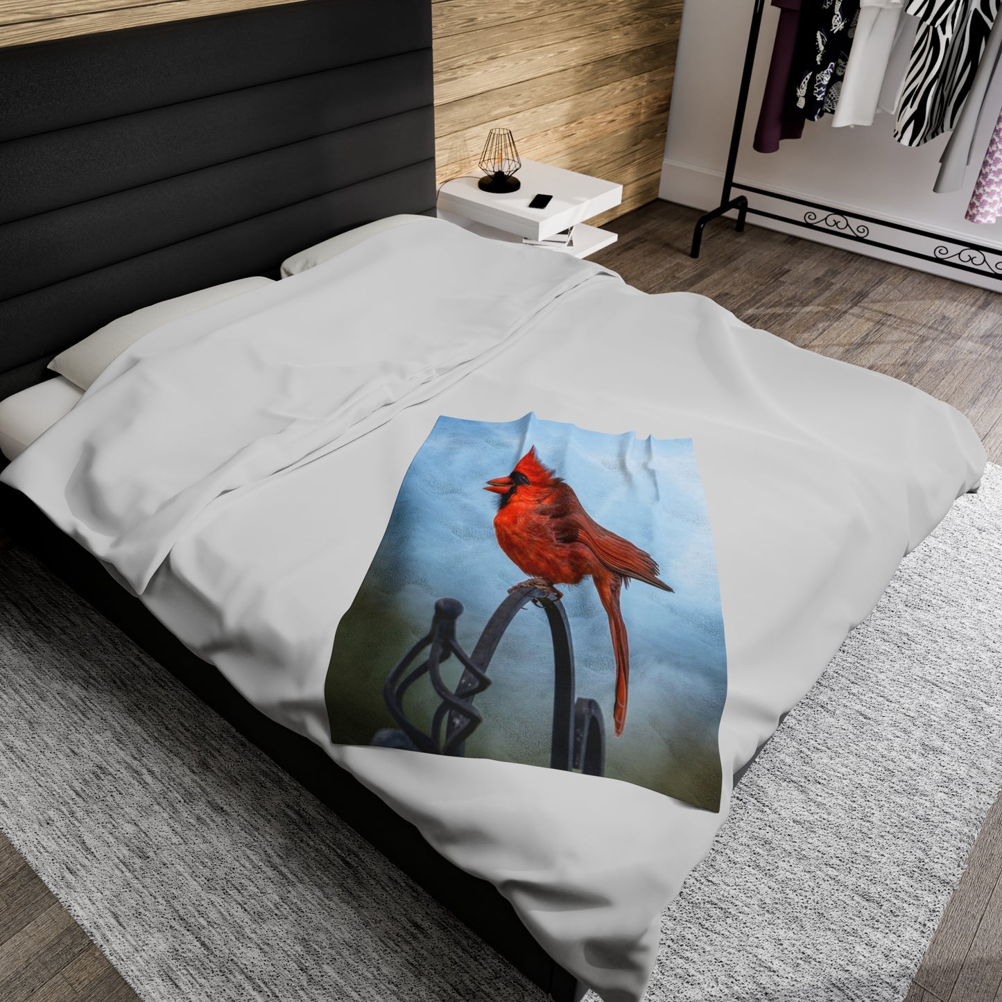 Male Cardinal waiting - Velvet Blanket