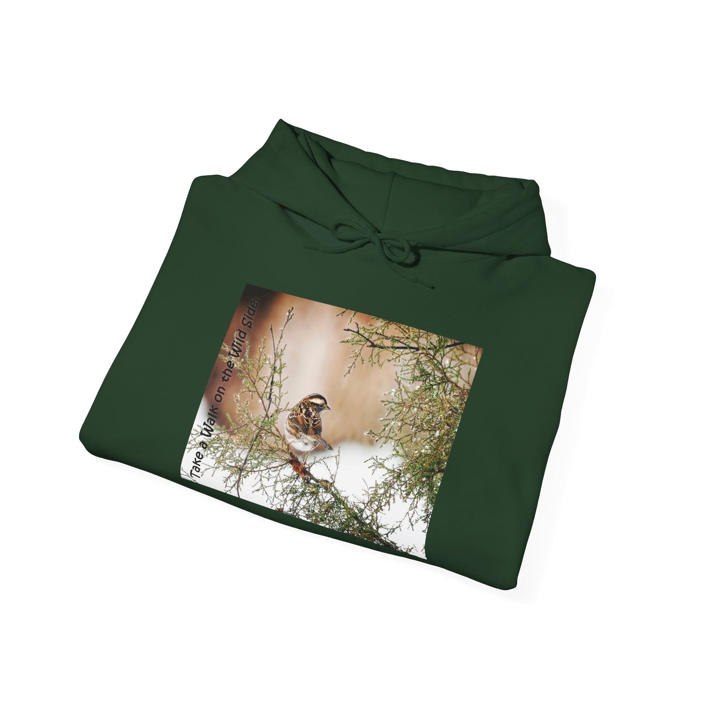 Sparrow in an evergreen with snow - Heavy Blend™ Hooded Sweatshirt