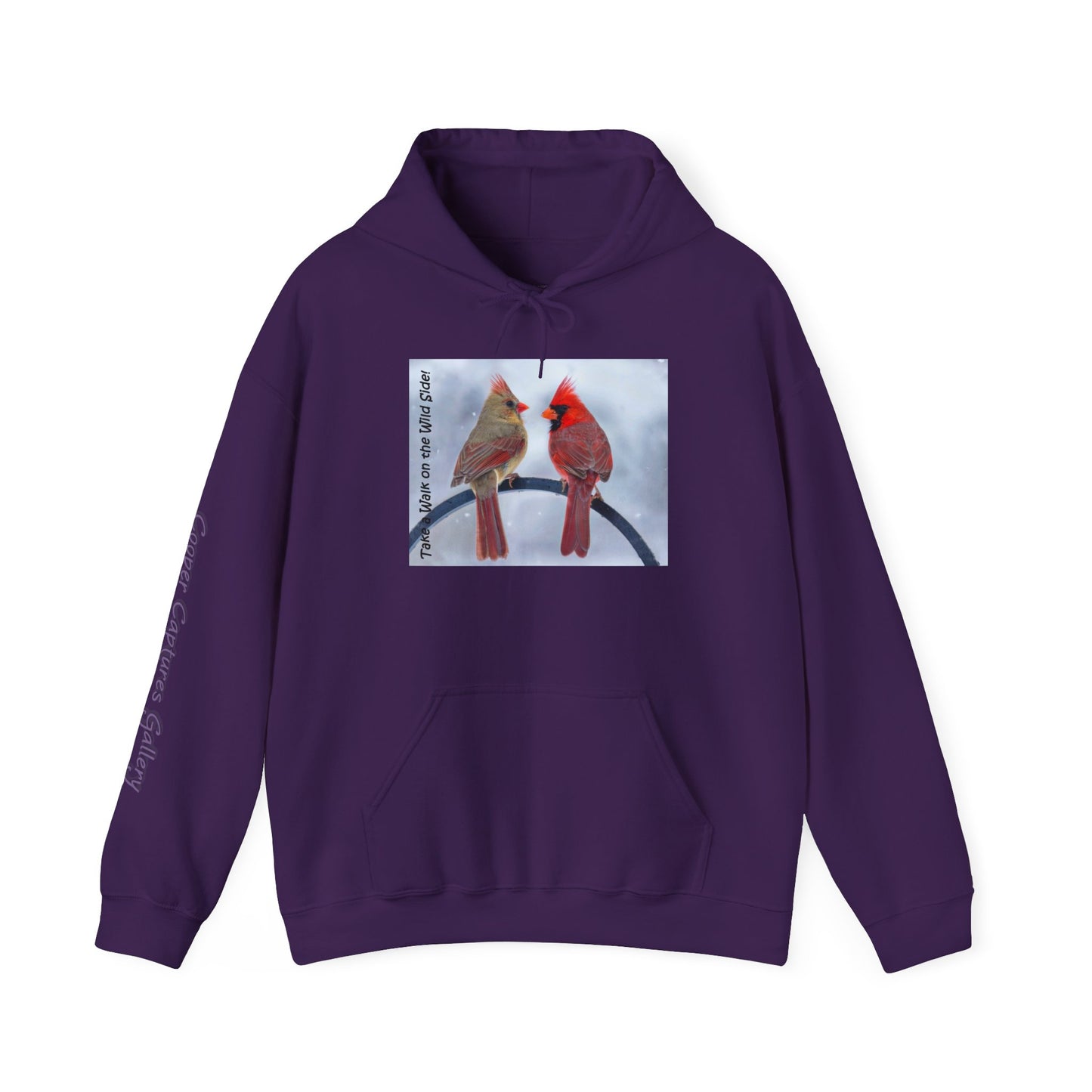 Cardinal Pair in winter on Unisex Heavy Blend™ Hooded Sweatshirt