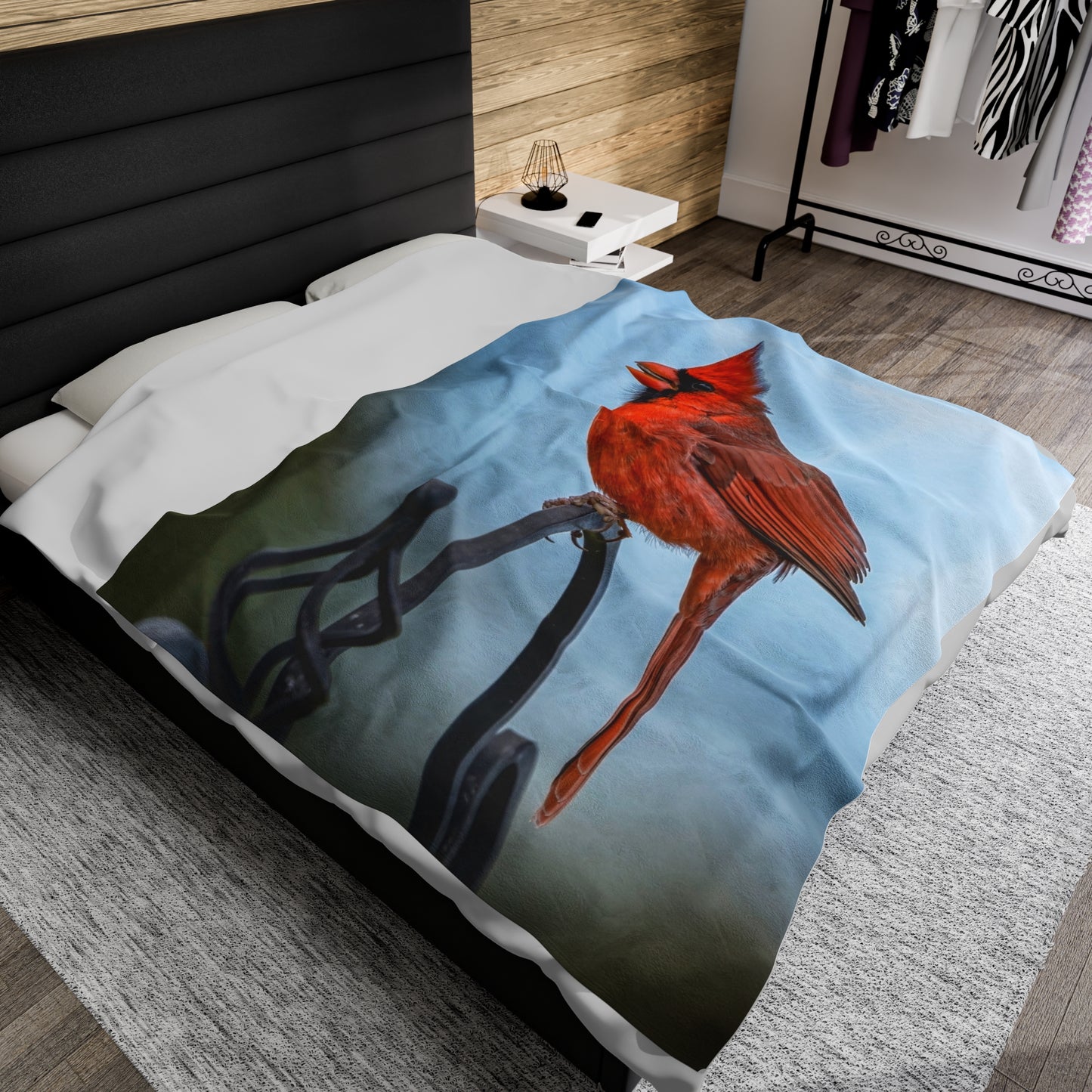 Male Cardinal waiting - Velvet Blanket