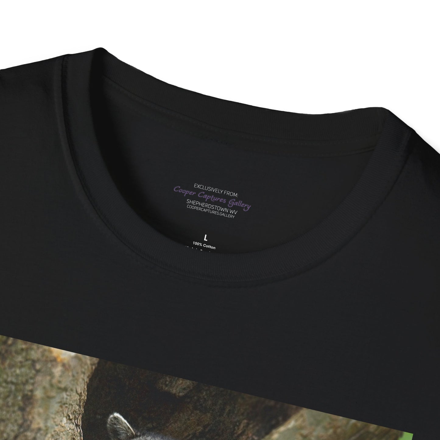 Playful raccoon in a tree hole with "Private Property" sign - T-shirt