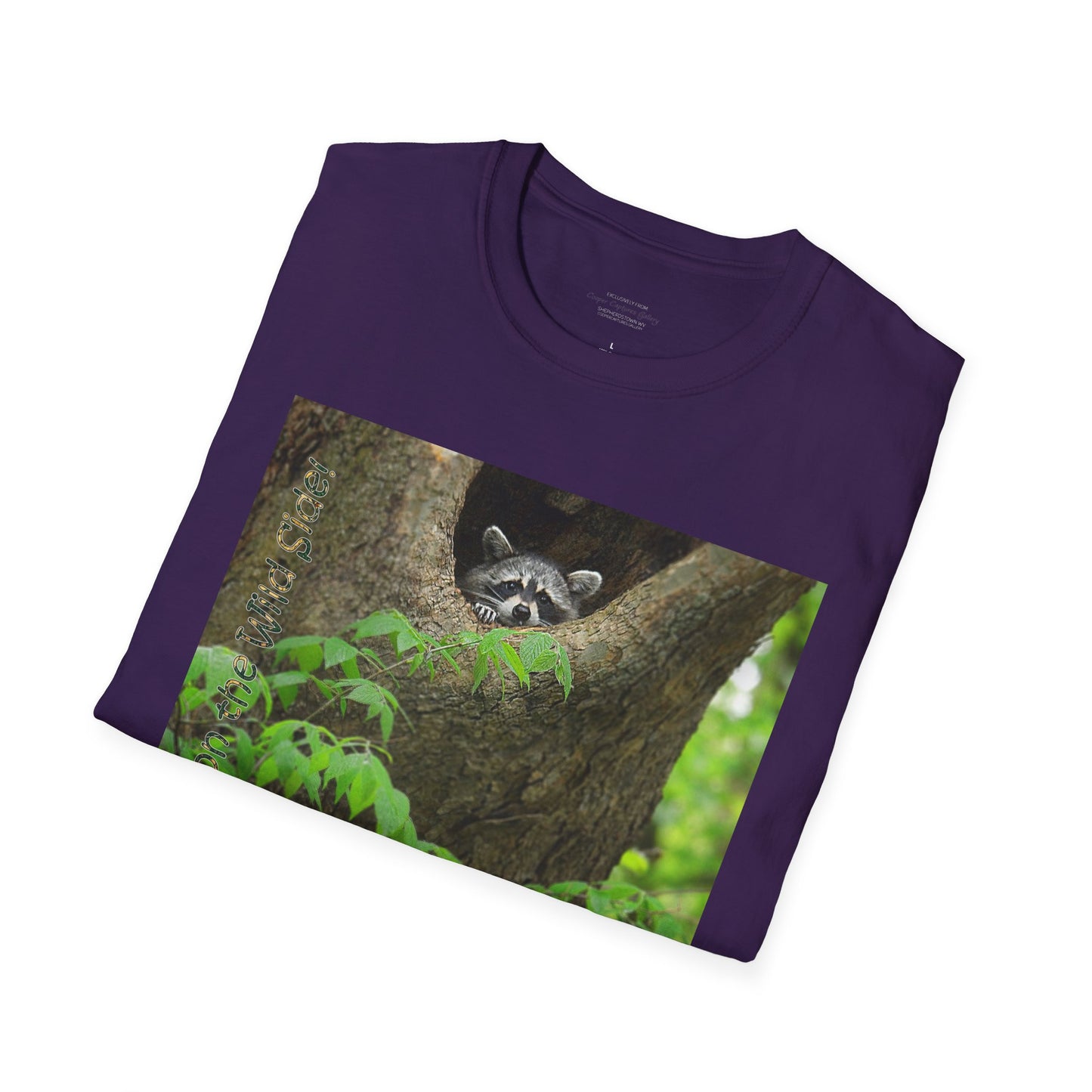 Playful raccoon in a tree hole with "Private Property" sign - T-shirt