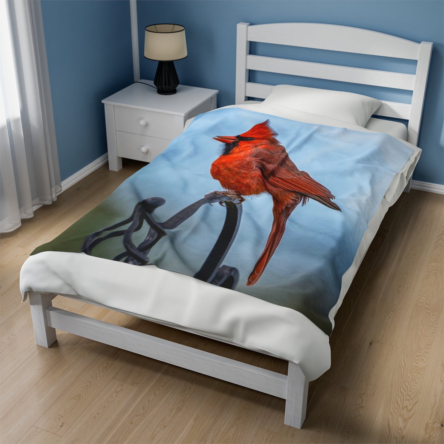 Male Cardinal waiting - Velvet Blanket
