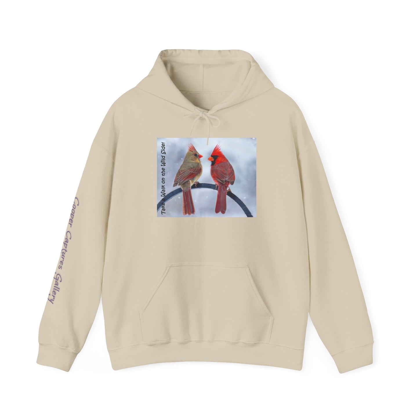 Cardinal Pair in winter on Unisex Heavy Blend™ Hooded Sweatshirt