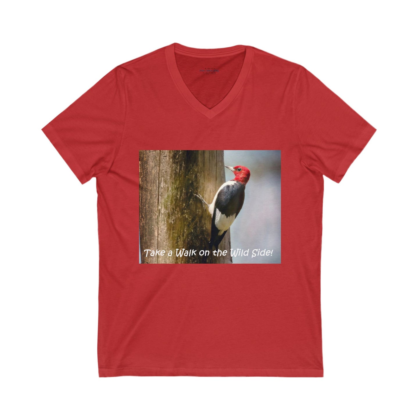 Red-Headed Woodpecker on a tree - V-Neck Tee-Shirt