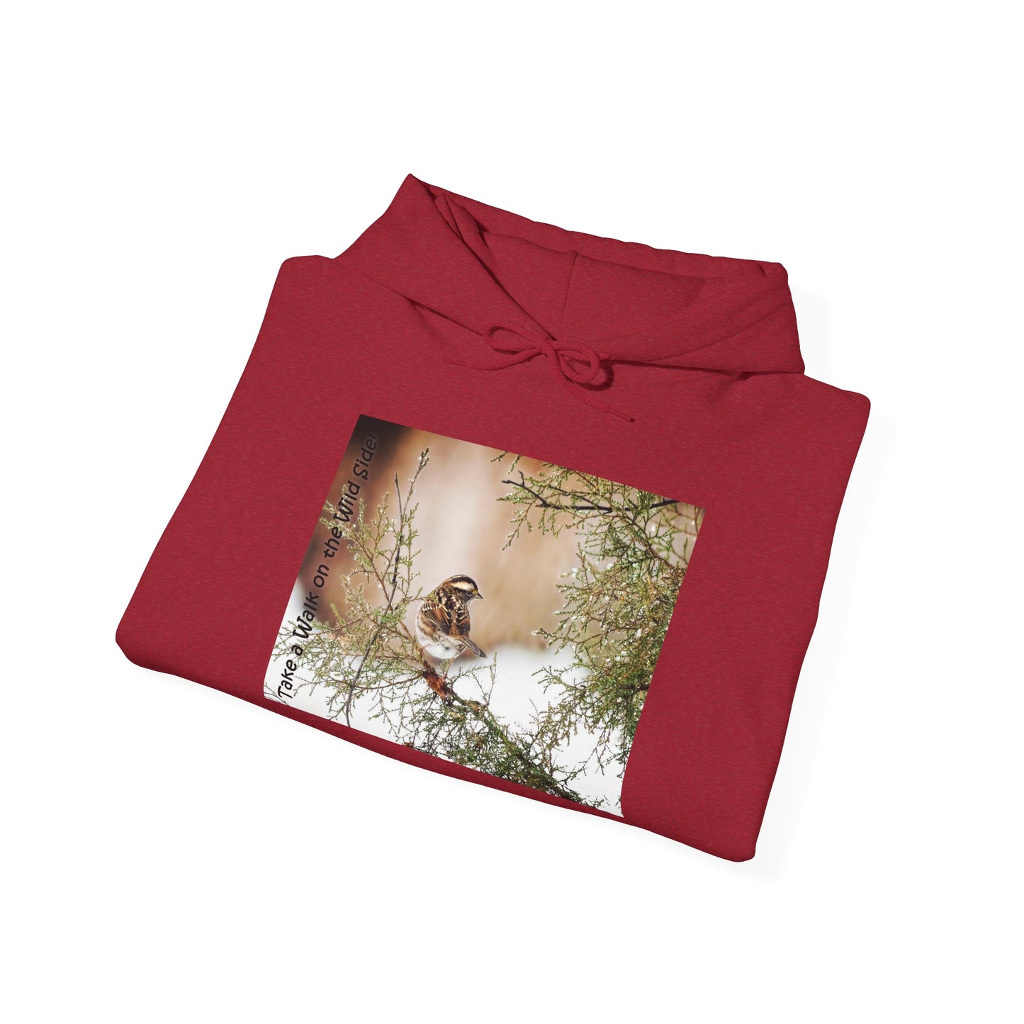 Sparrow in an evergreen with snow - Heavy Blend™ Hooded Sweatshirt