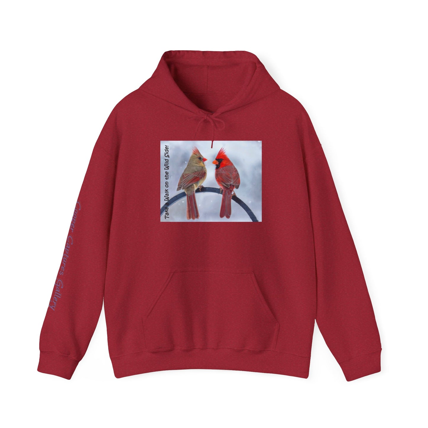 Cardinal Pair in winter on Unisex Heavy Blend™ Hooded Sweatshirt