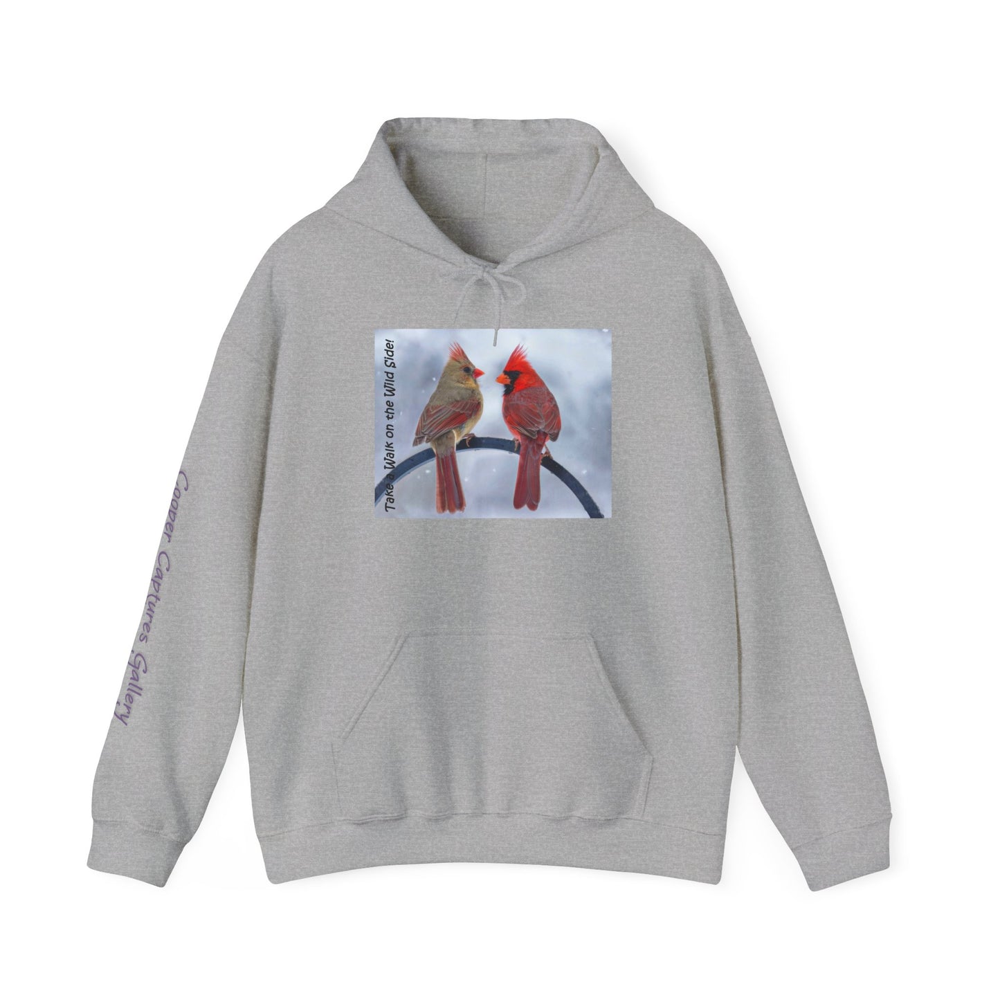 Cardinal Pair in winter on Unisex Heavy Blend™ Hooded Sweatshirt