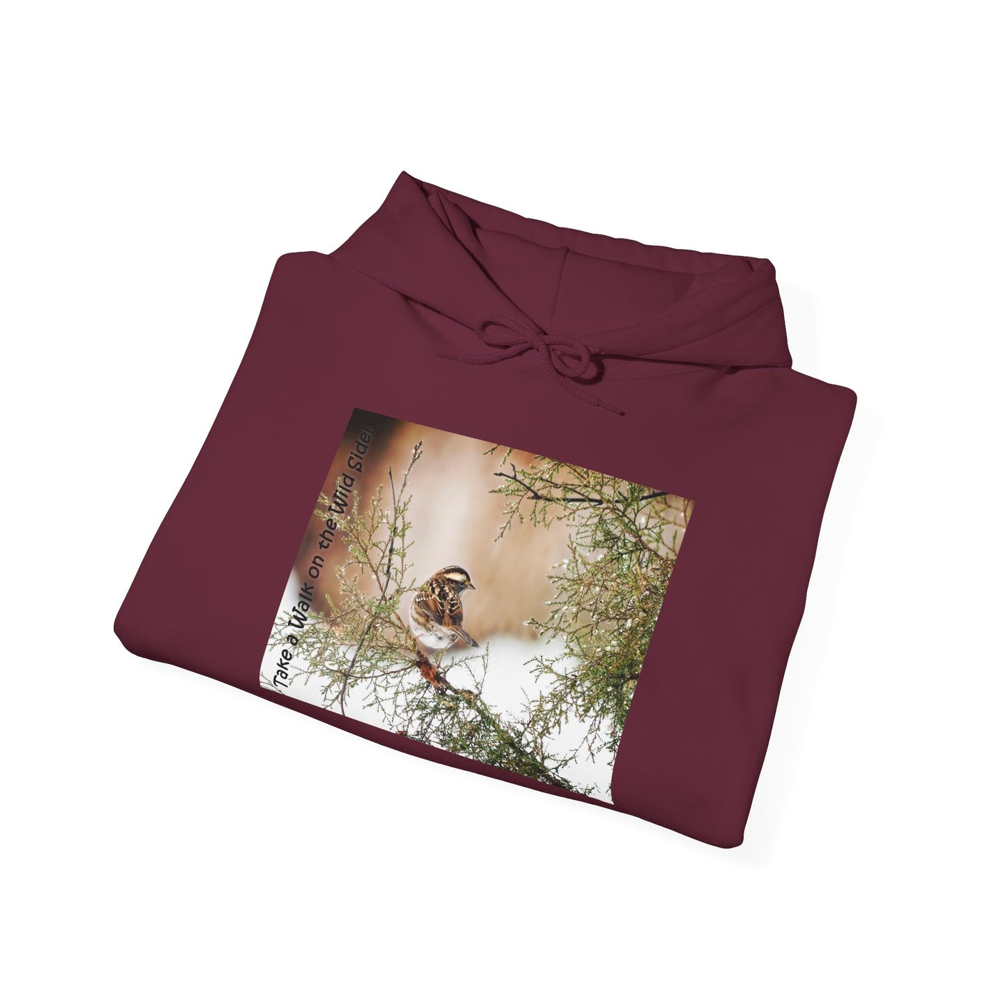 Sparrow in an evergreen with snow - Heavy Blend™ Hooded Sweatshirt