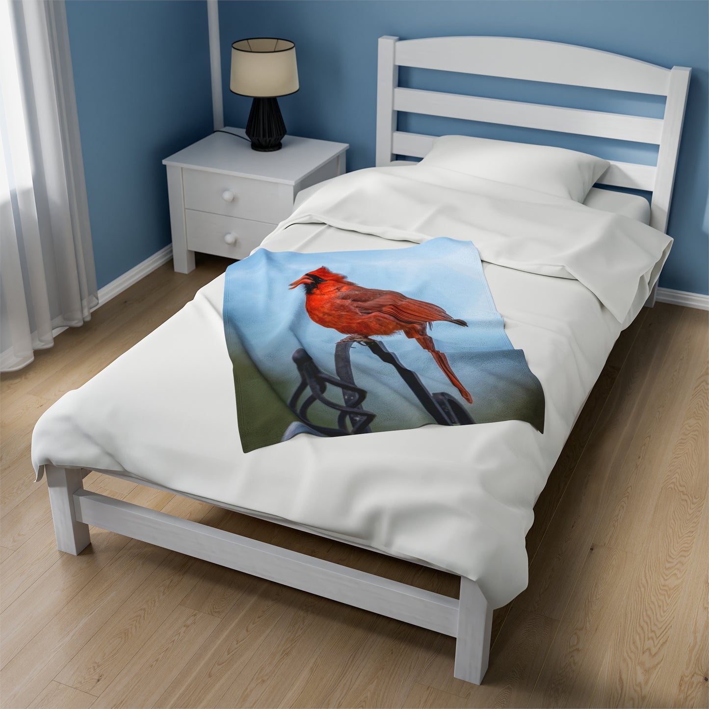 Male Cardinal waiting - Velvet Blanket
