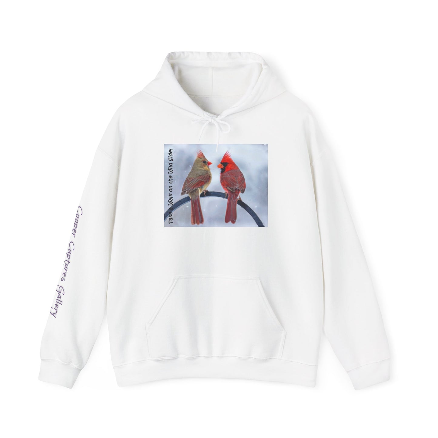 Cardinal Pair in winter on Unisex Heavy Blend™ Hooded Sweatshirt