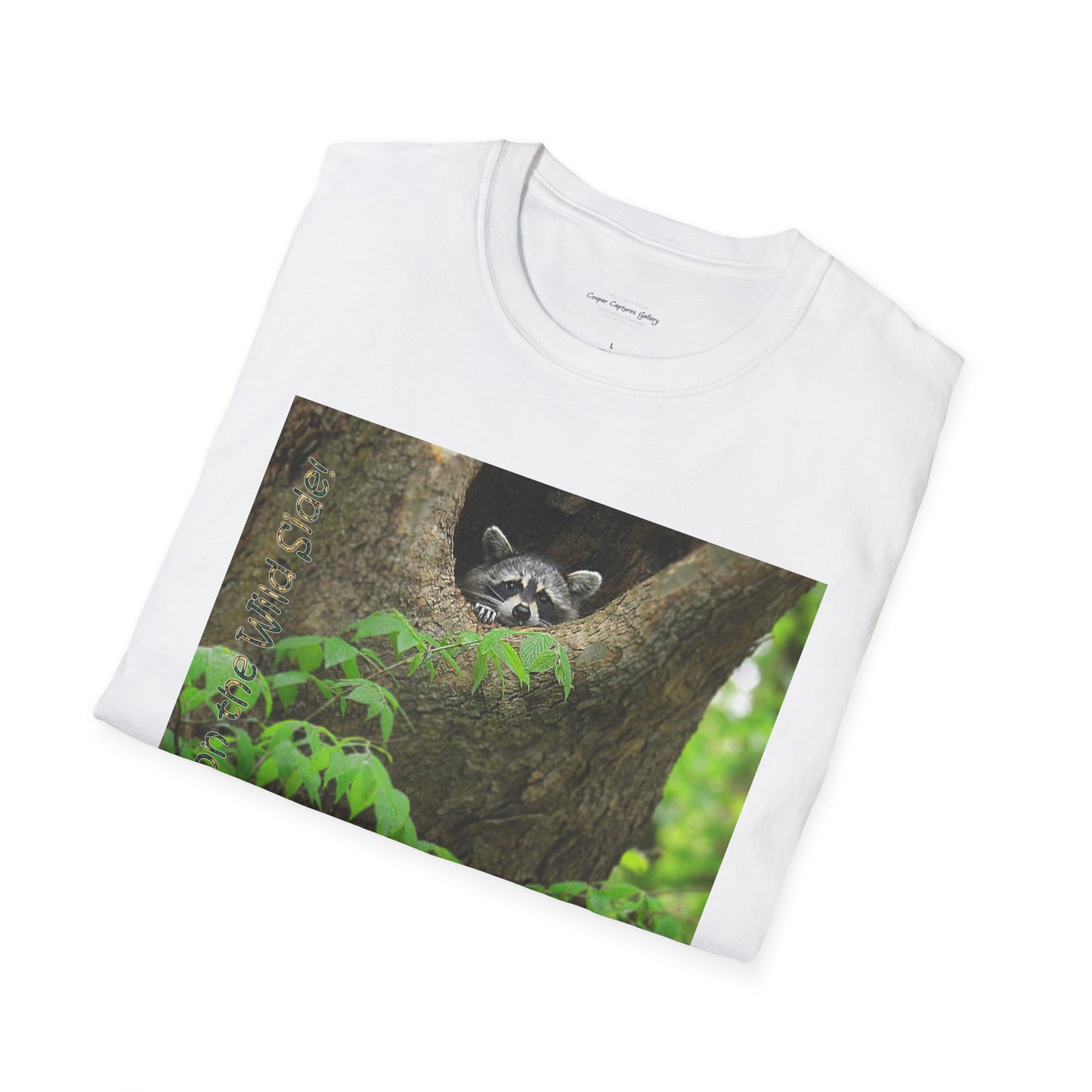 Playful raccoon in a tree hole with "Private Property" sign - T-shirt