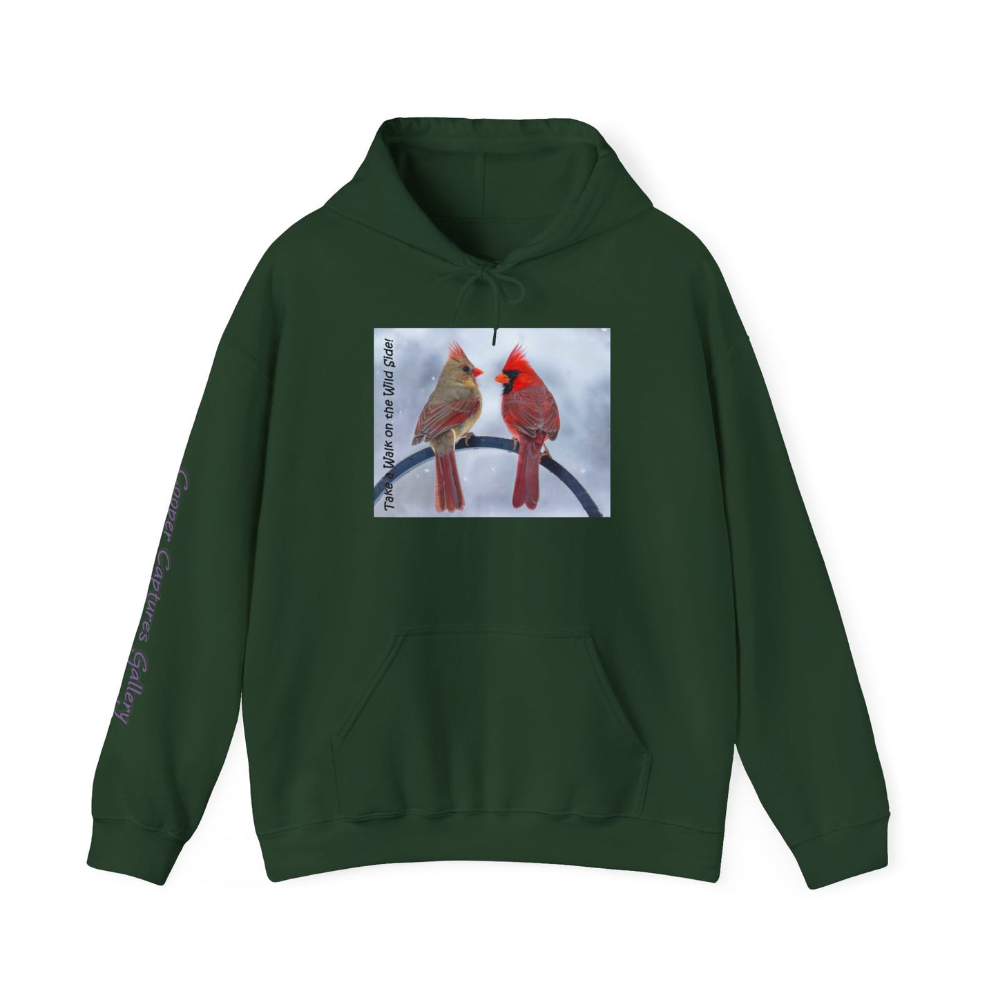 Cardinal Pair in winter on Unisex Heavy Blend™ Hooded Sweatshirt