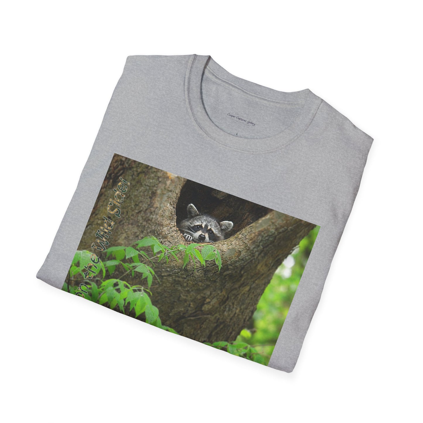 Playful raccoon in a tree hole with "Private Property" sign - T-shirt