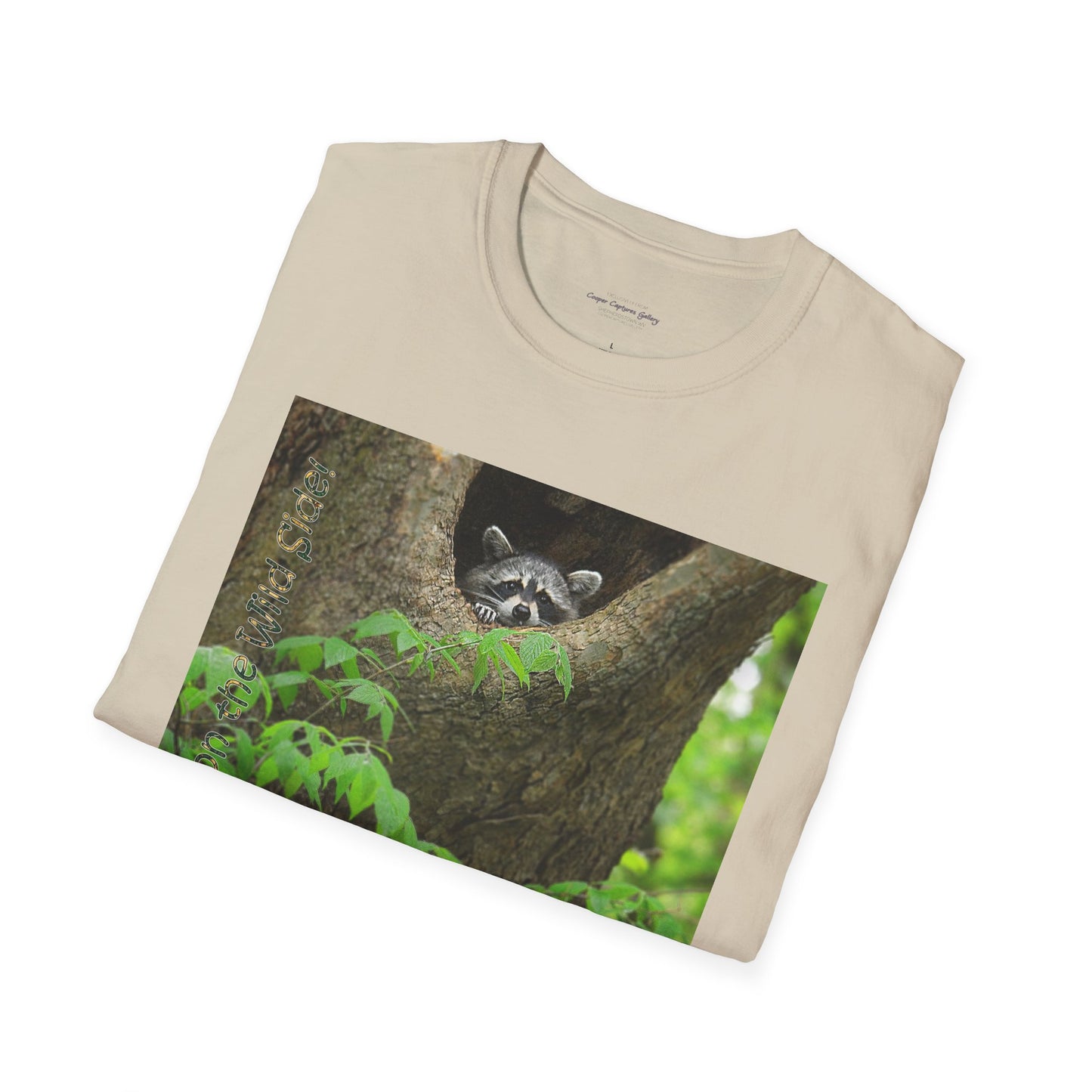 Playful raccoon in a tree hole with "Private Property" sign - T-shirt