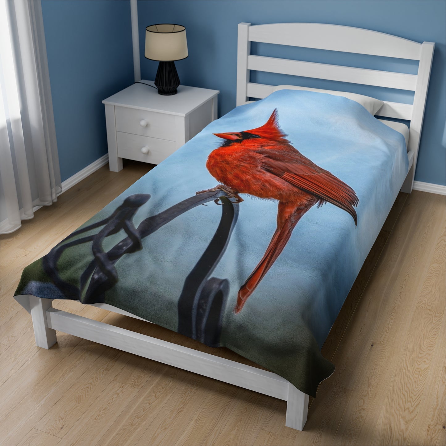 Male Cardinal waiting - Velvet Blanket