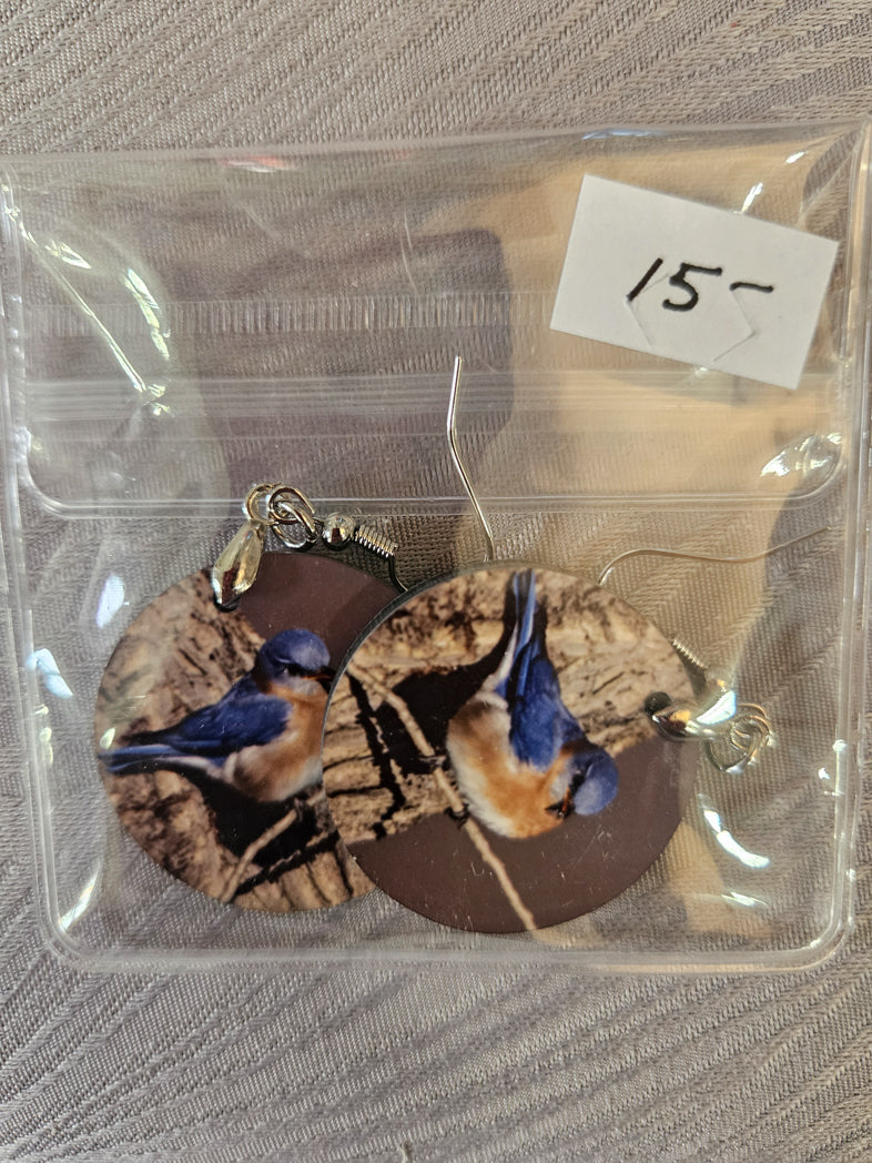 Earrings, bluebird