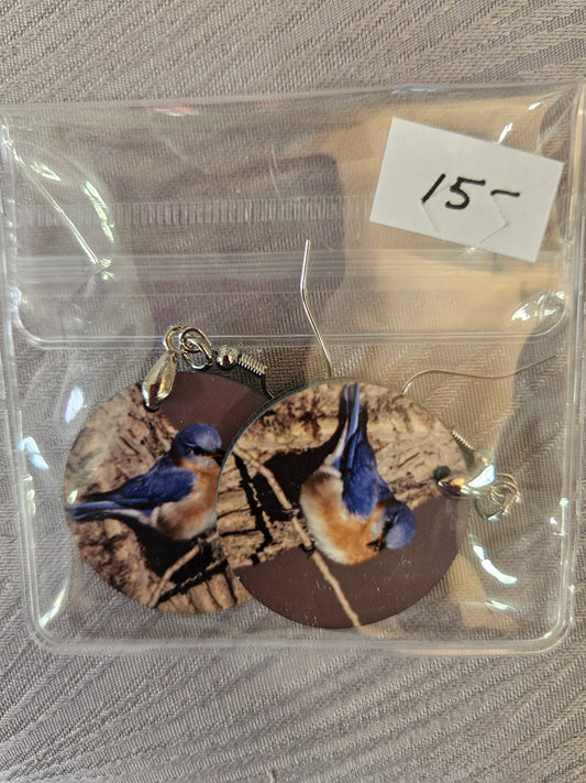 Earrings, bluebird