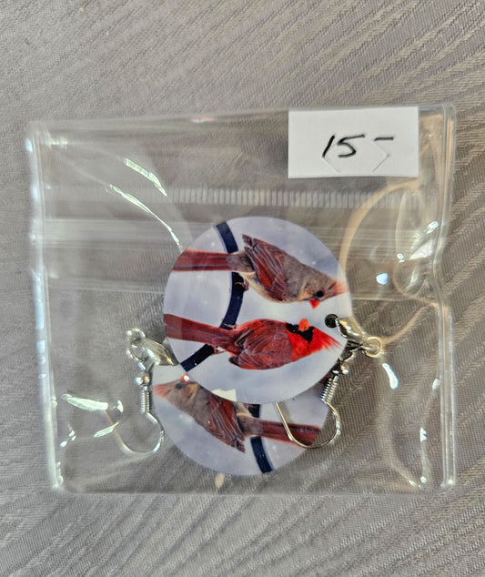Earrings, cardinal pair