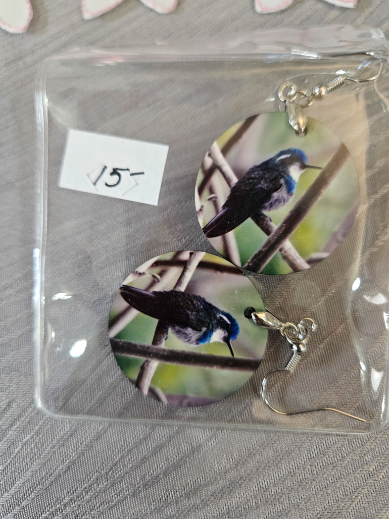 Earrings, hummingbird
