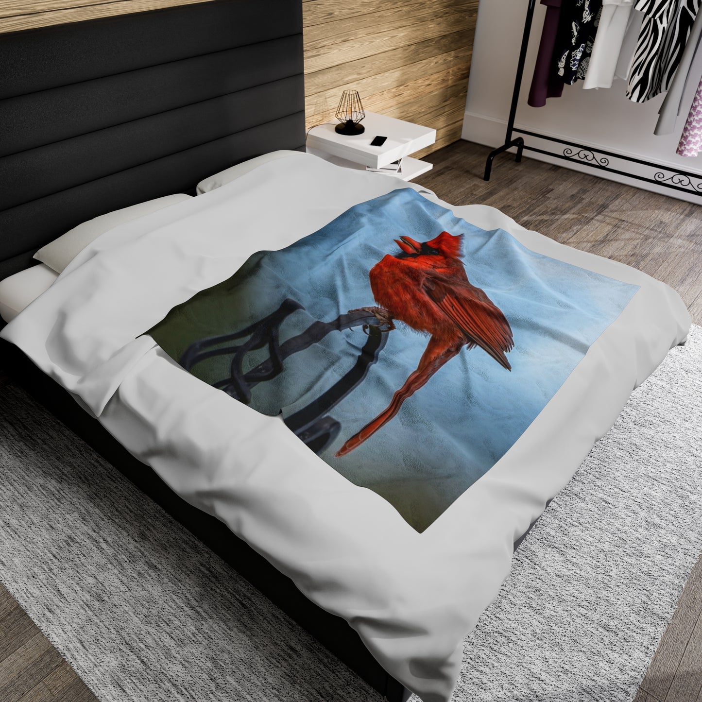 Male Cardinal waiting - Velvet Blanket