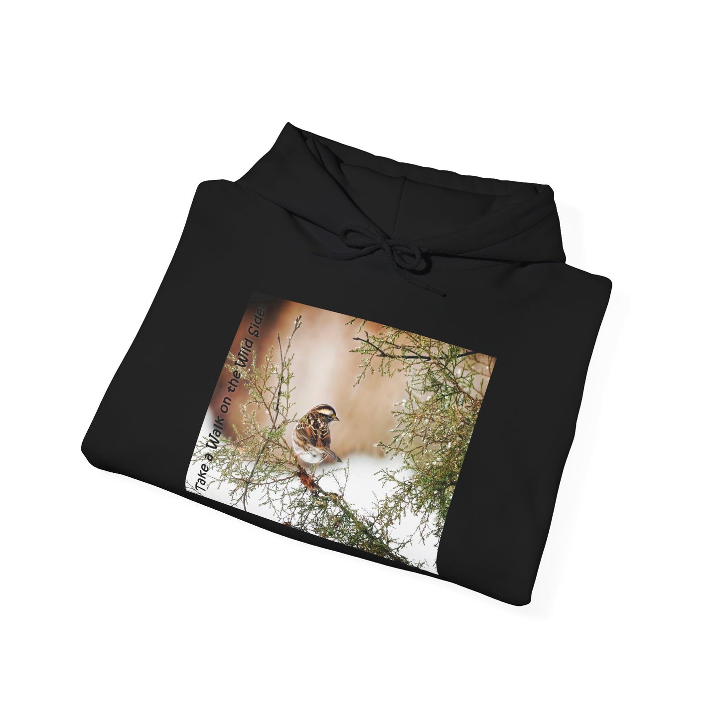Sparrow in an evergreen with snow - Heavy Blend™ Hooded Sweatshirt