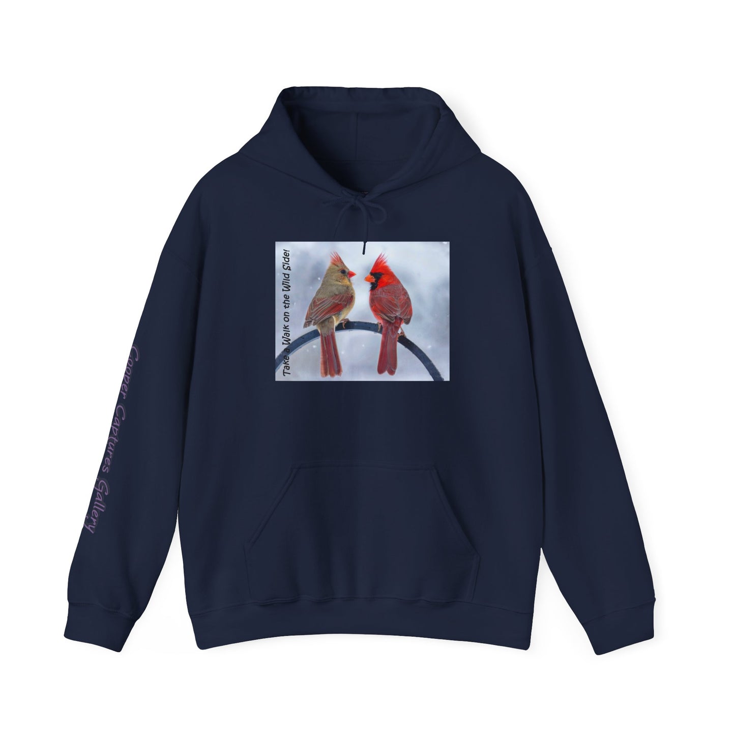 Cardinal Pair in winter on Unisex Heavy Blend™ Hooded Sweatshirt
