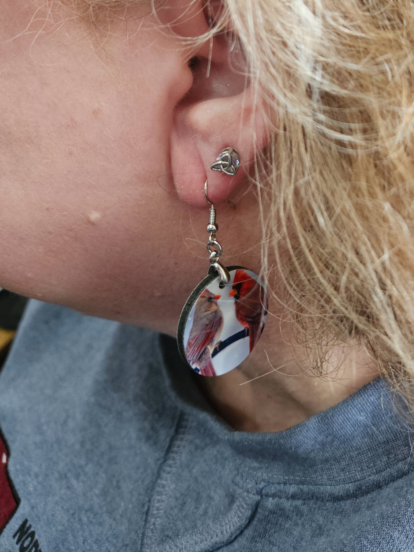 Earrings, cardinal pair