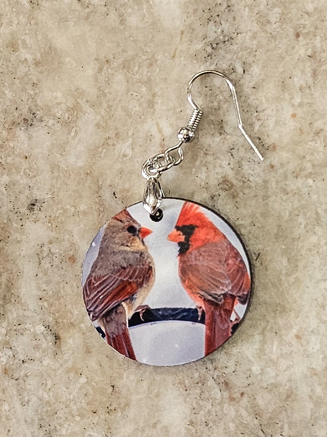 Earrings, cardinal pair